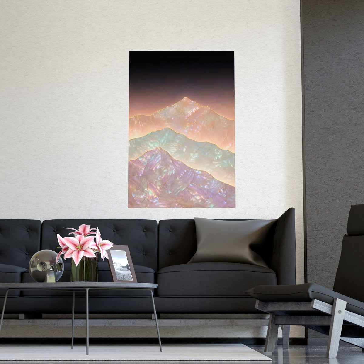 Mountains, Far Off — mountains, far off, shown framed on a wall