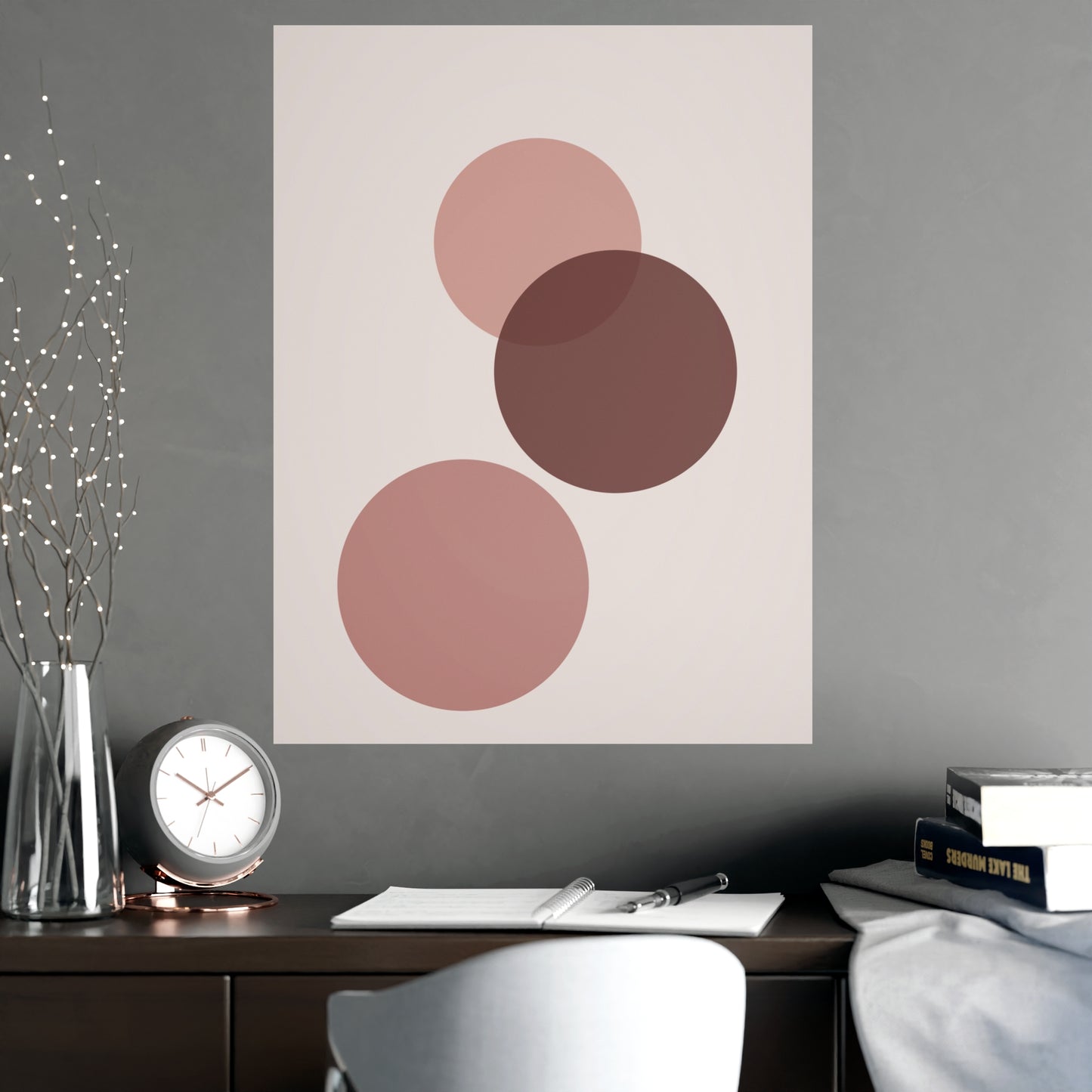 Dusty Rose Circles Modern Wall Art | Living Room Print