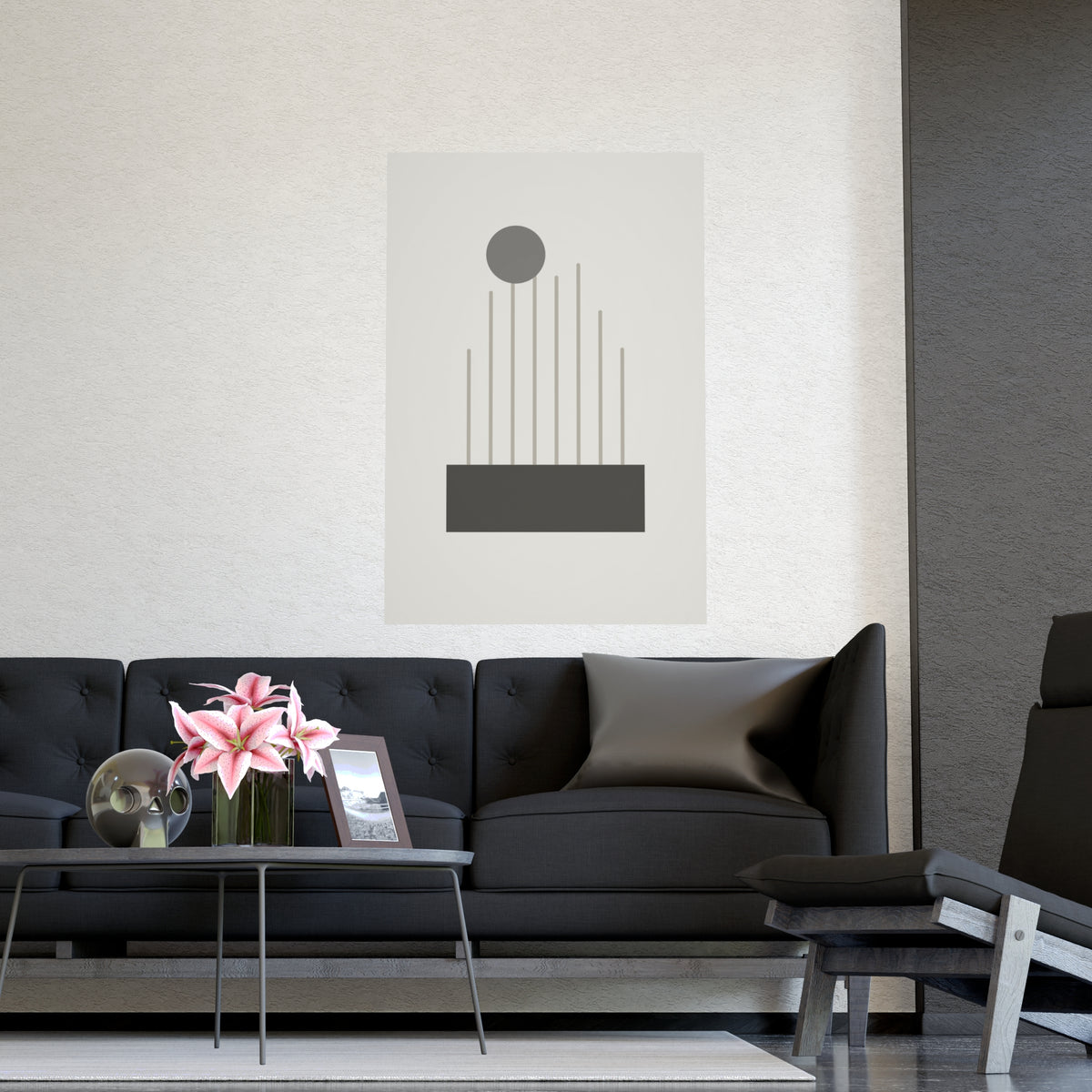 Charcoal Cream Lines Wall Art — lines in a charcoal cream palette, shown framed on a wall