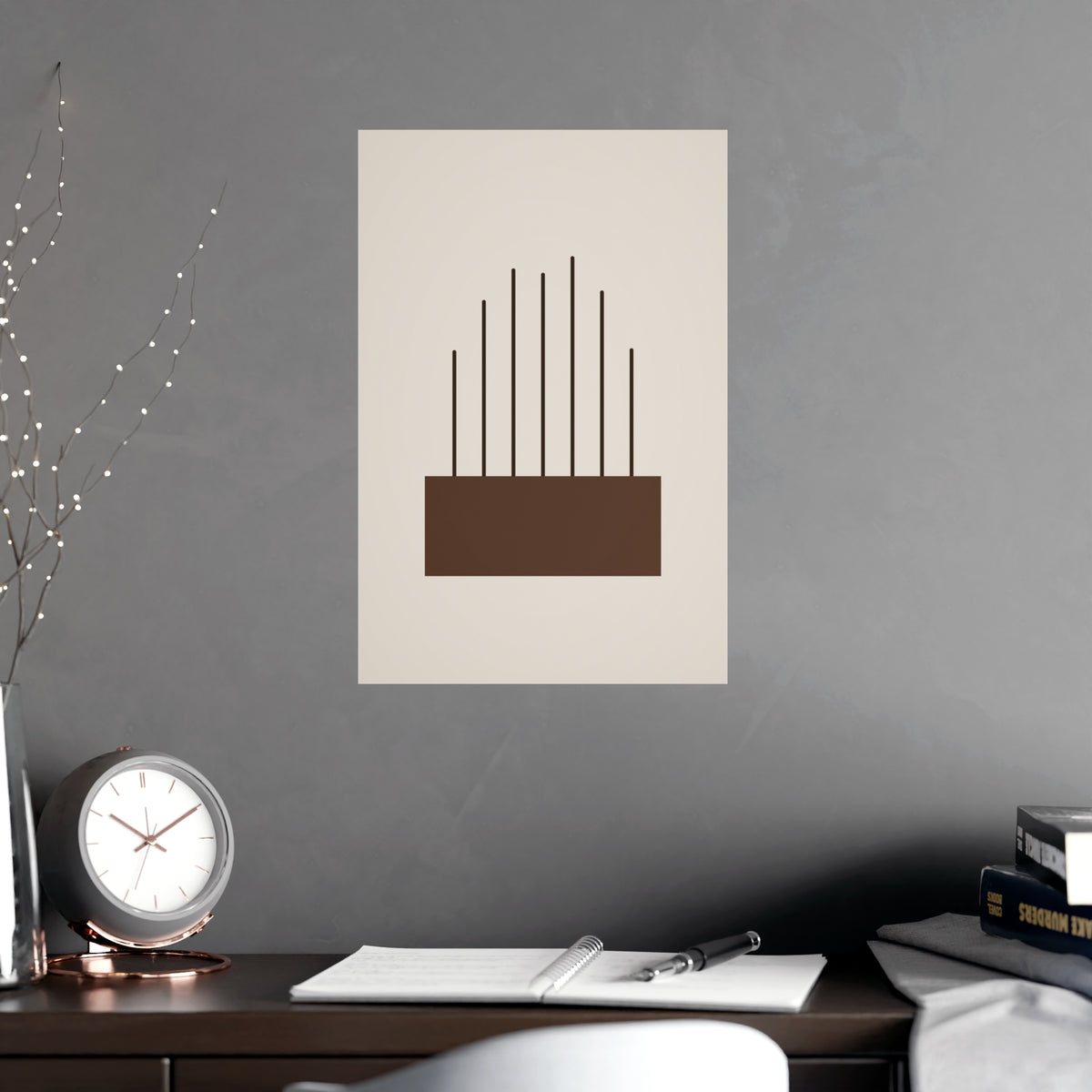 Sand Clay Lines Wall Art — lines in a sand clay palette, shown framed on a wall