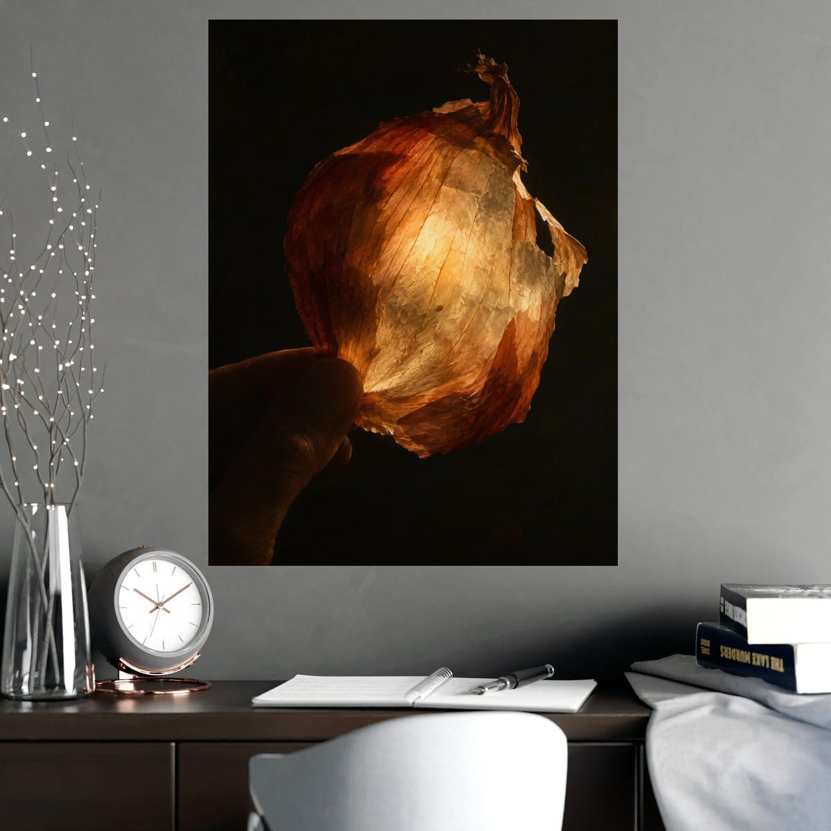 Through the Onion Skin — through the onion skin, shown framed on a wall