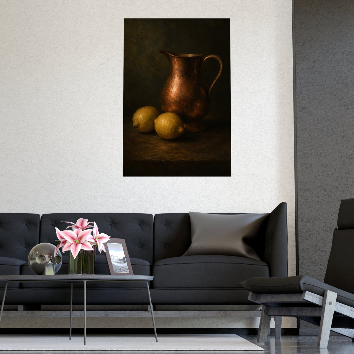 Copper and Lemons — copper and lemons, shown framed on a wall