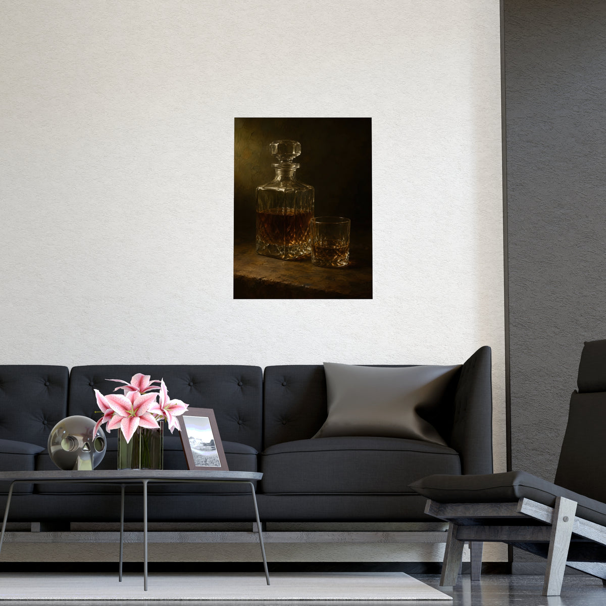 Decanter and Glass — decanter and glass, shown framed on a wall