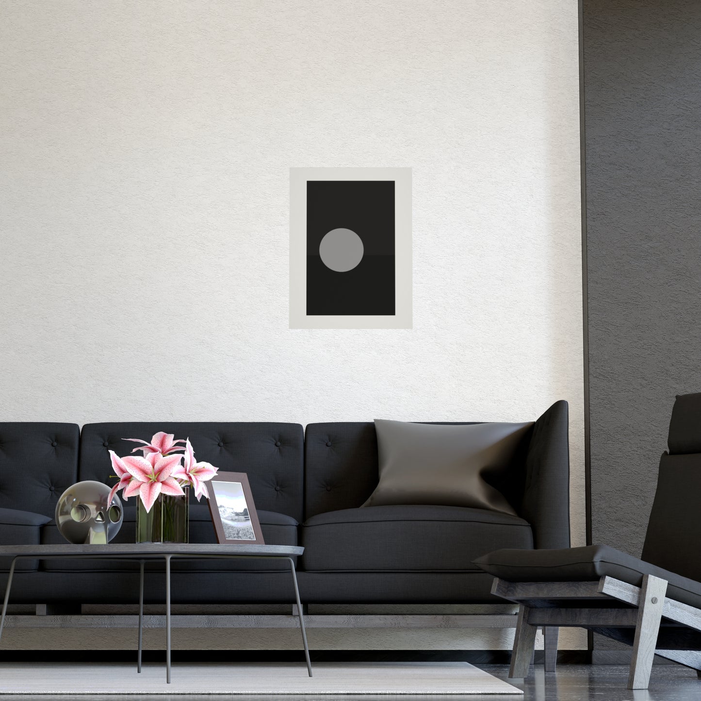 Charcoal Cream Sun Landscape Wall Art | Living Room Print