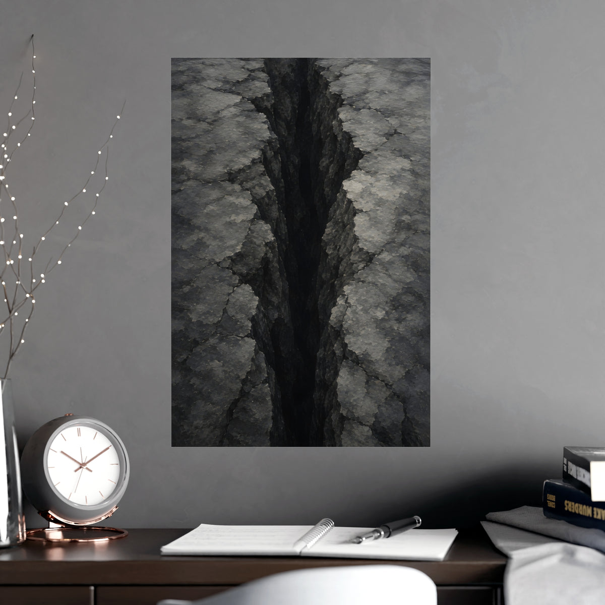 Fissure, from Above — fissure, from above, shown framed on a wall
