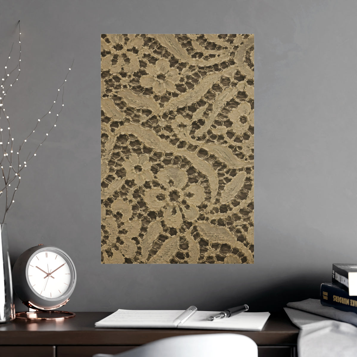 Lace over Dark — lace over dark, shown framed on a wall