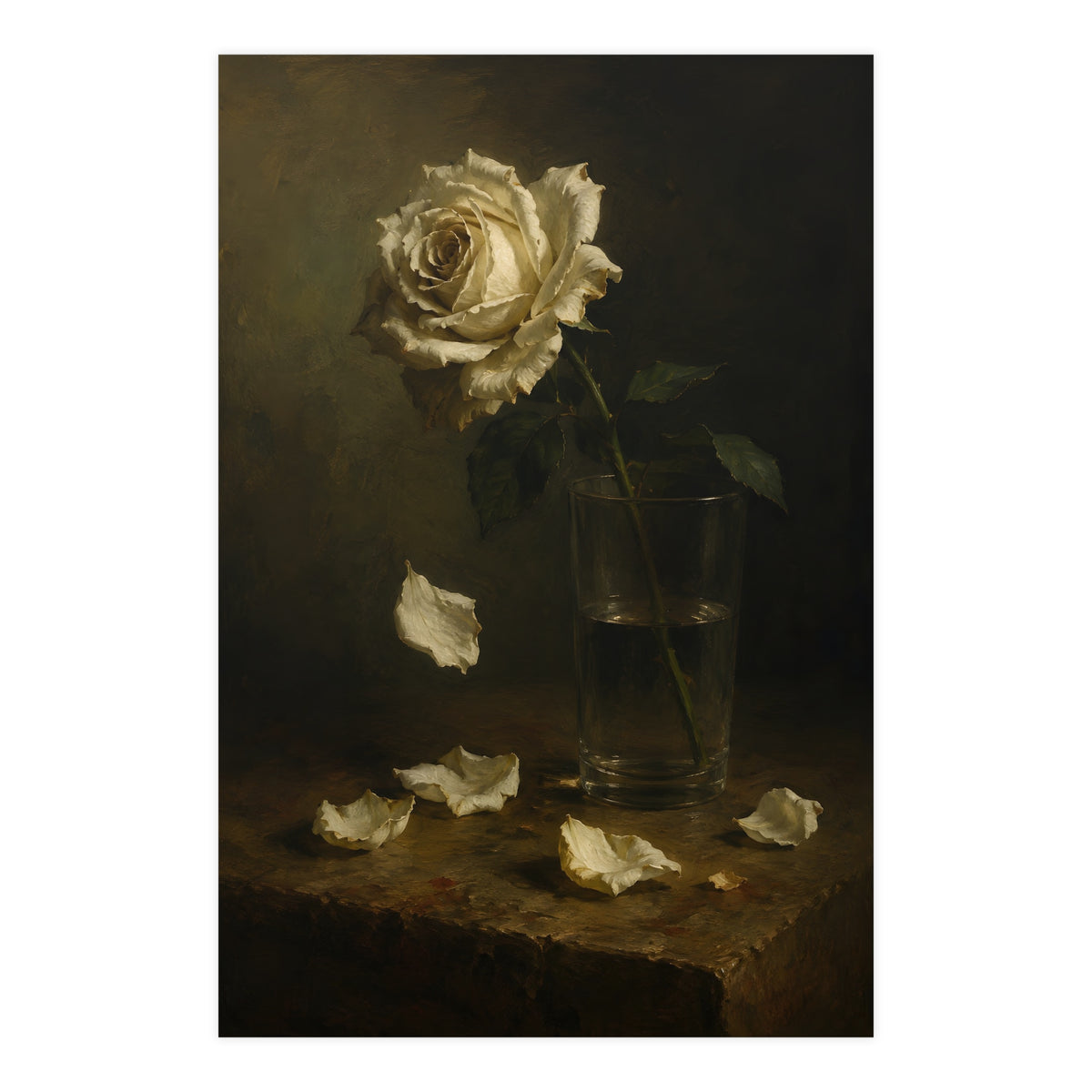 White Rose, Falling — white rose, falling, 24x36 in print