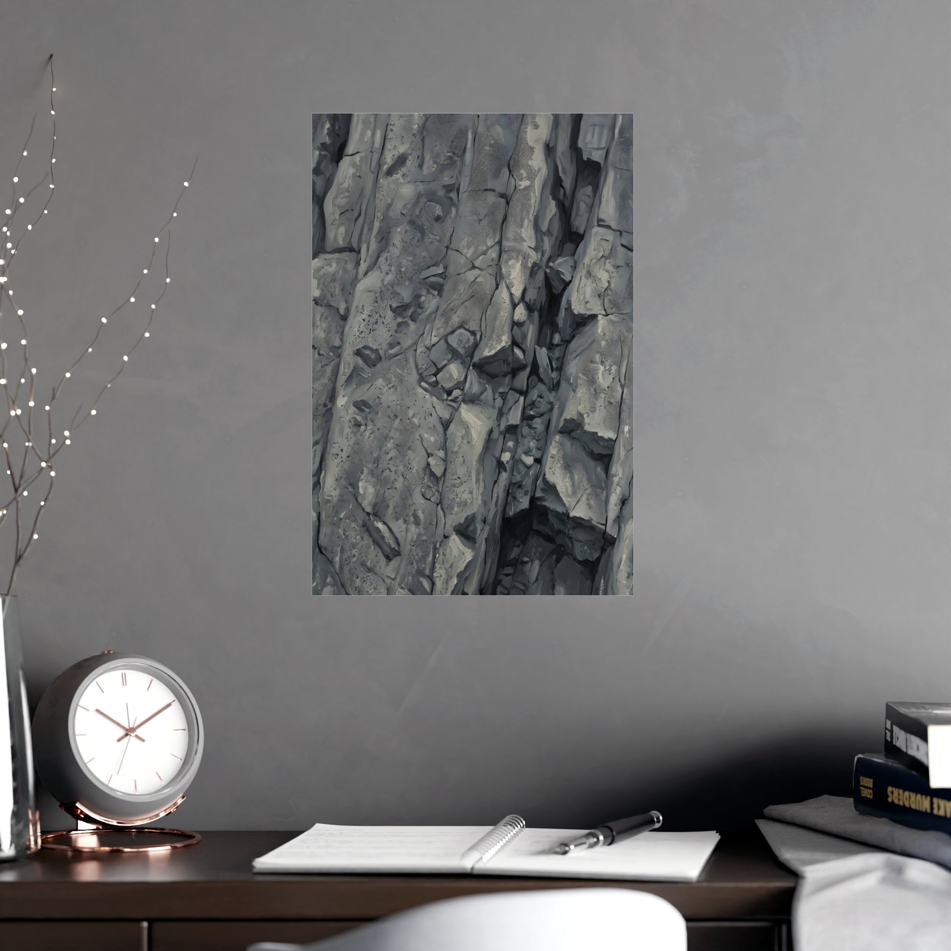 Rock Face framed on a cream wall in a living room, 12x18 in print