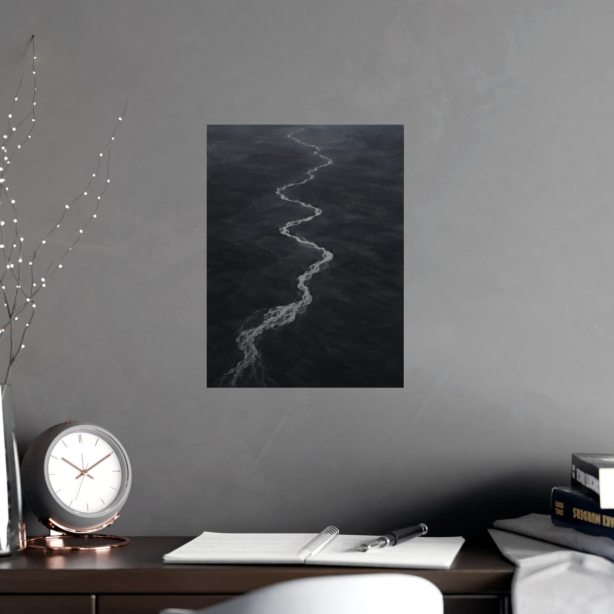 River, from High Above — river, from high above, shown framed on a wall