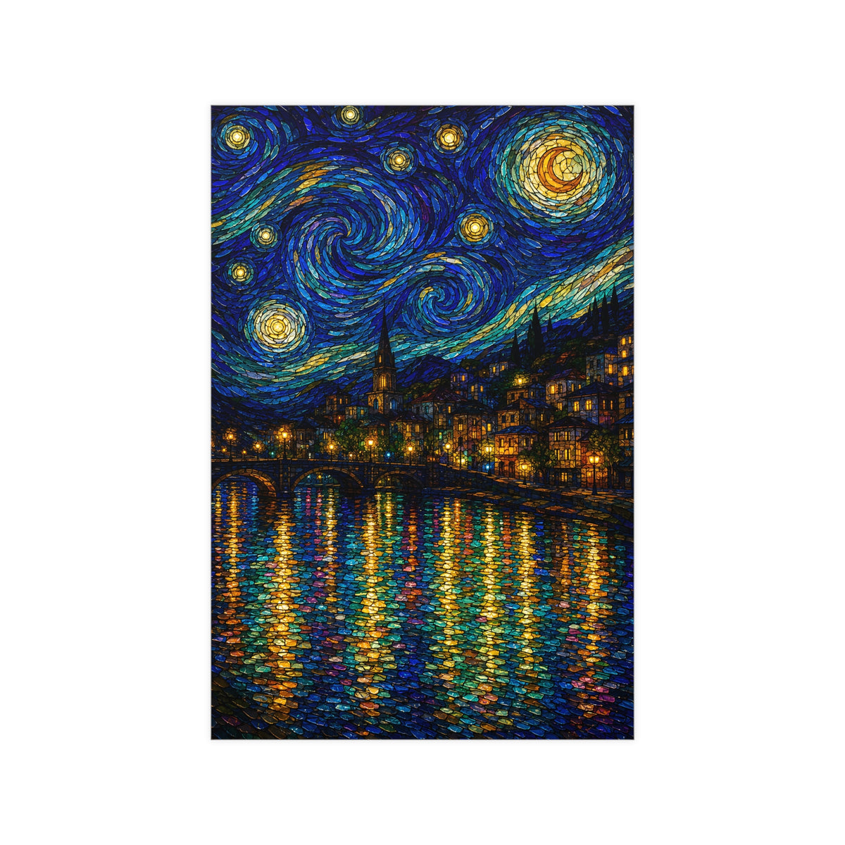 River Town at Night — river town at night, 12x18 in print
