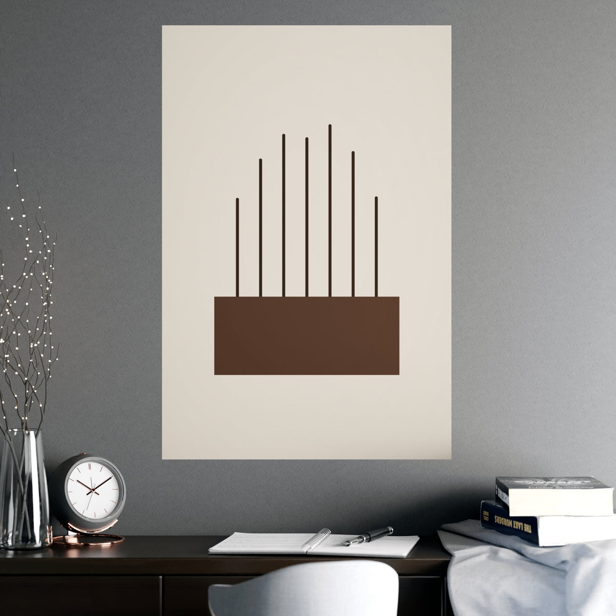 Sand Clay Lines Wall Art — lines in a sand clay palette, shown framed on a wall