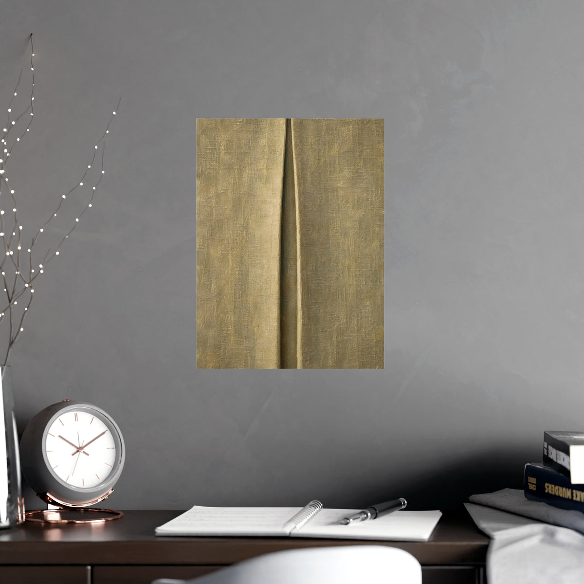 One Pleat — one pleat, shown framed on a wall