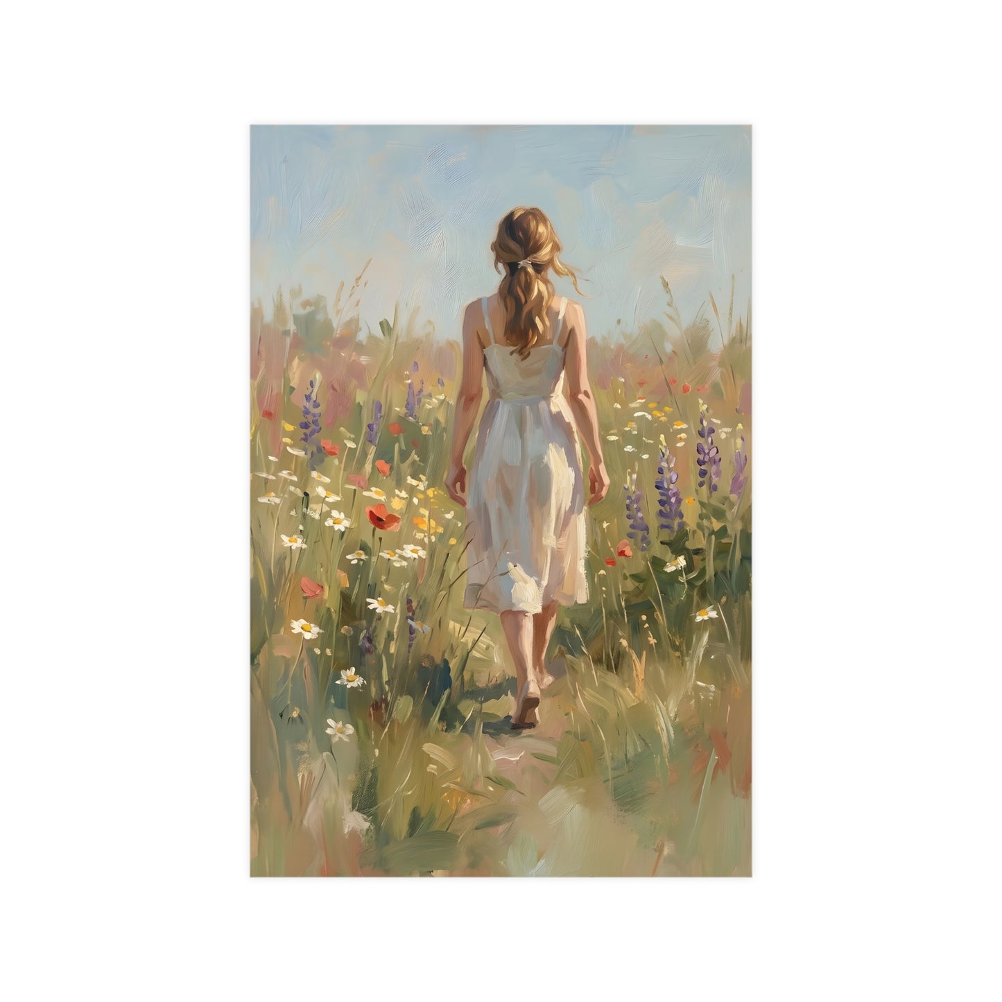 Spaziergang durch die Blumenwiese | Romantisches Wandbild | Kunstdruck