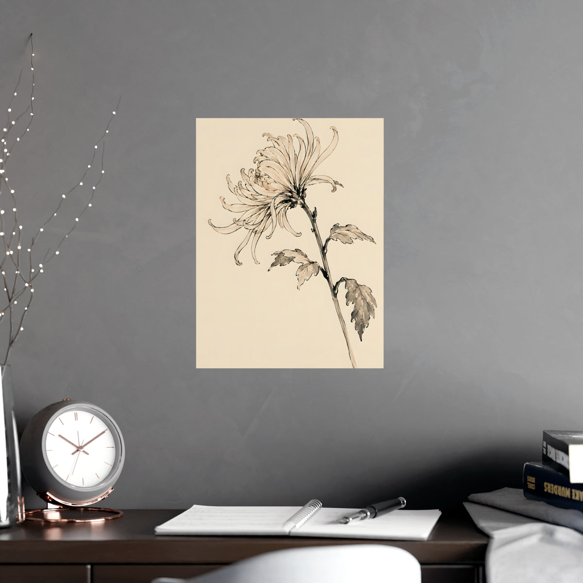 Chrysanthemum — chrysanthemum, shown framed on a wall