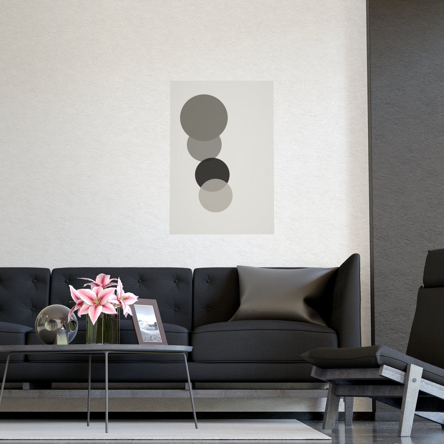 Charcoal Cream Circles Modern Wall Art | Living Room Print