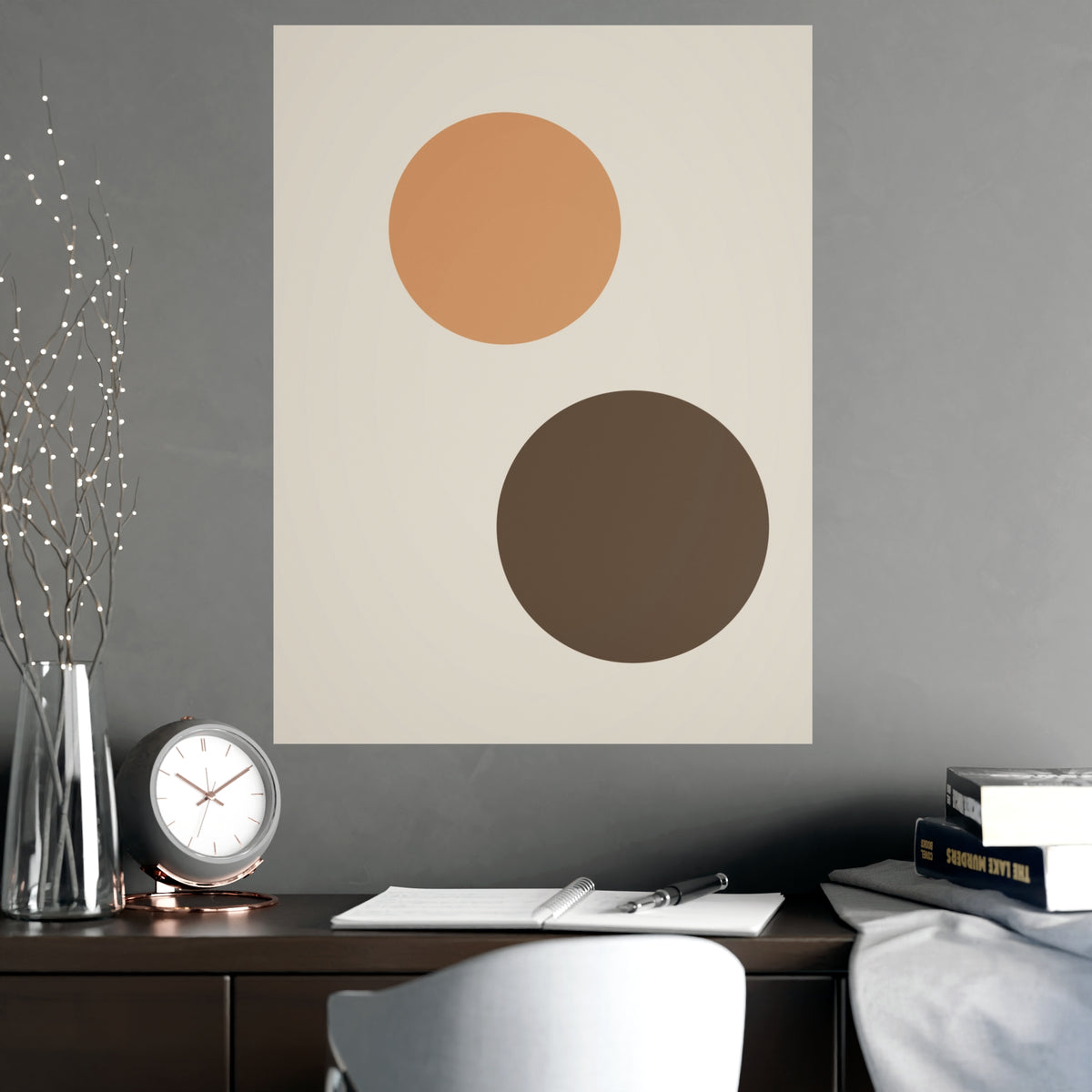 Warm Earth Circles Boho Wall Art — circles in a warm earth palette, shown framed on a wall