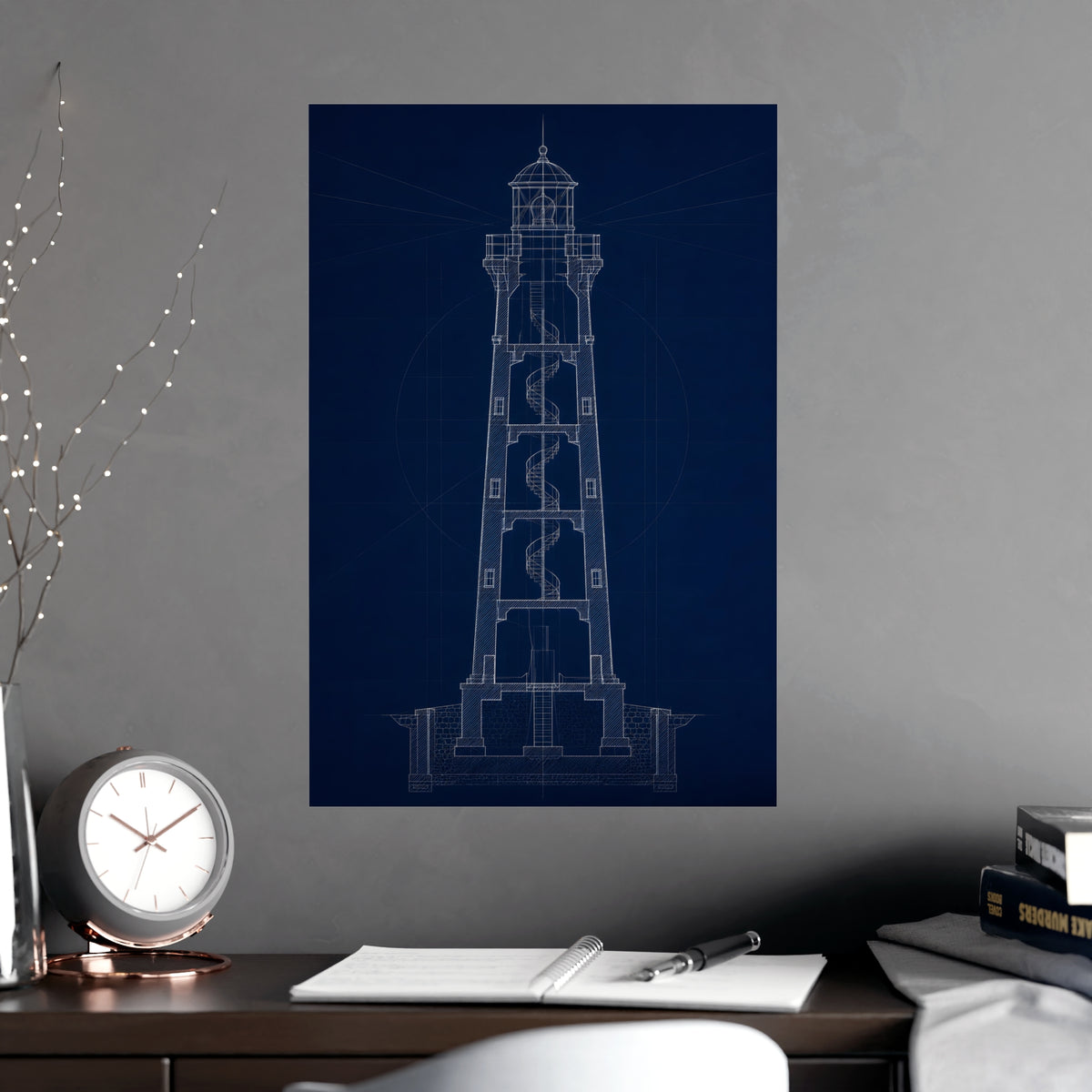 Lighthouse, in Section — lighthouse, in section, shown framed on a wall