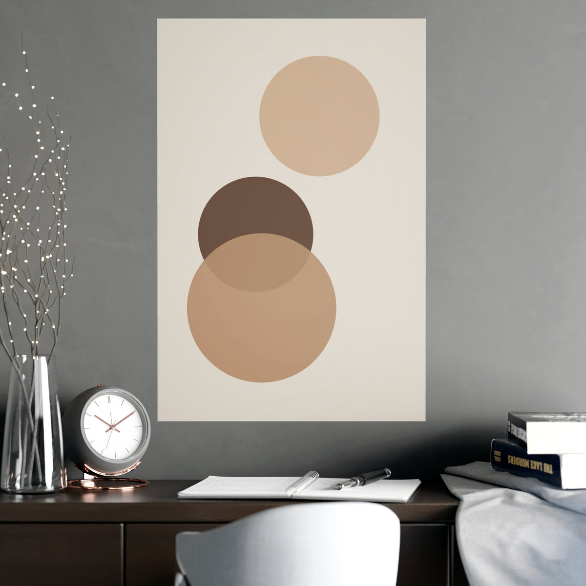 Sand Clay Circles Modern Wall Art — circles in a sand clay palette, shown framed on a wall