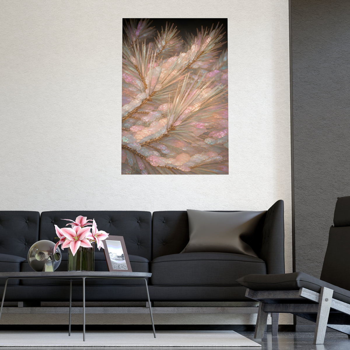 Snow on Pine — snow on pine, shown framed on a wall