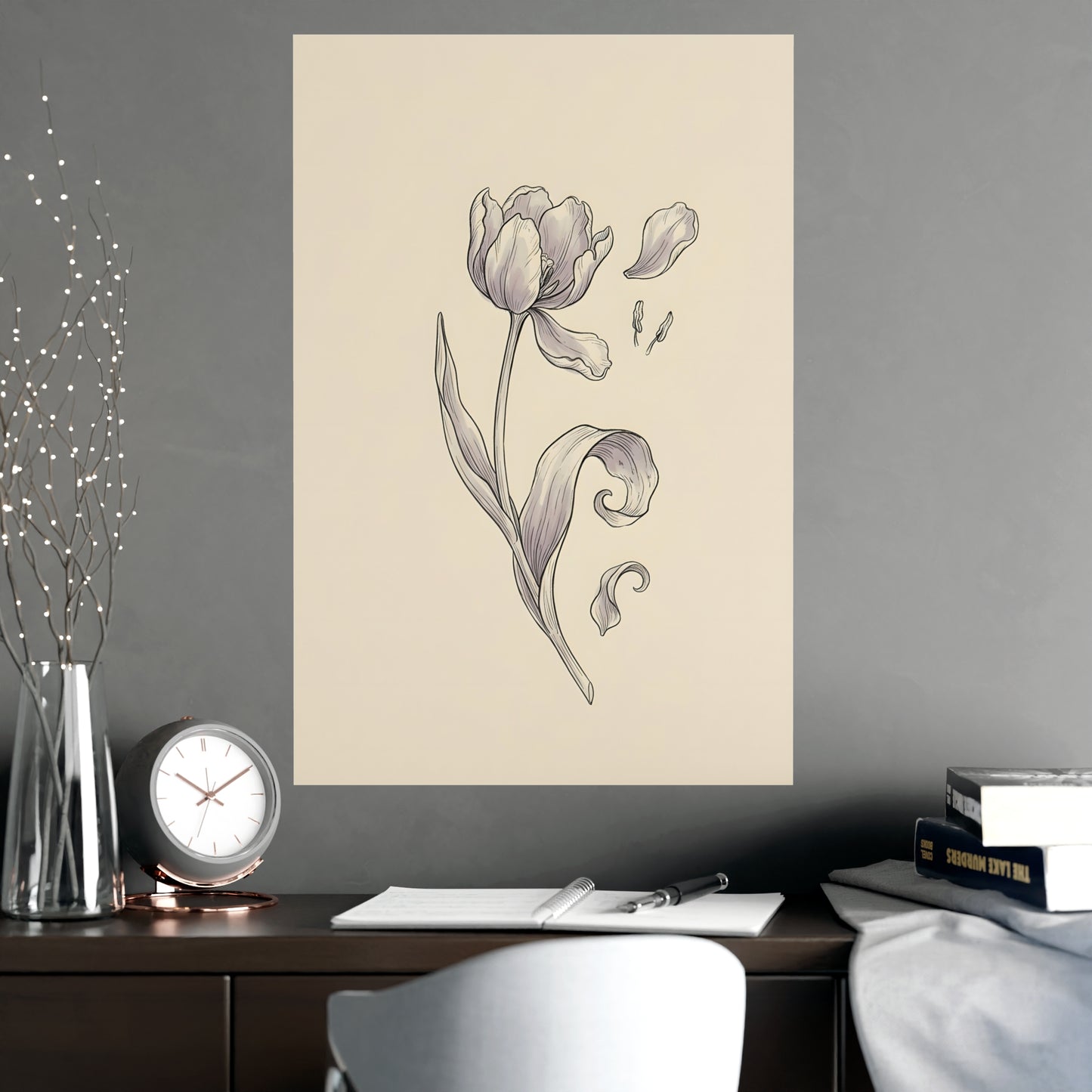 Tulip, Just Past on a plain wall, shown at a larger size, 20x30 in print
