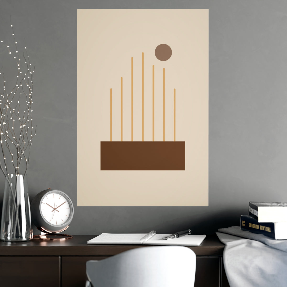 Muted 70s Lines Wall Art — lines in a muted 70s palette, shown framed on a wall