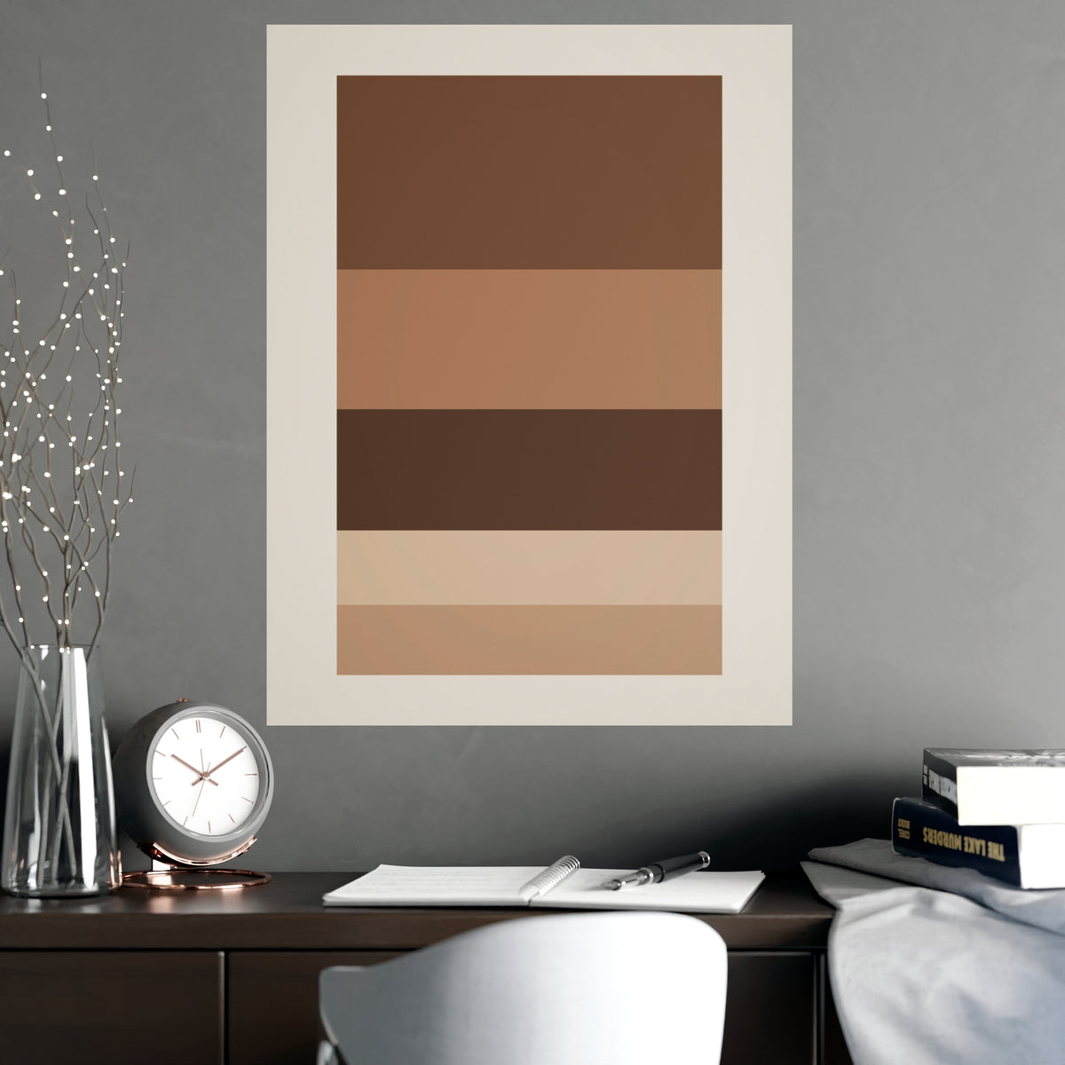 Sand Clay Blocks Modern Wall Art — blocks in a sand clay palette, shown framed on a wall