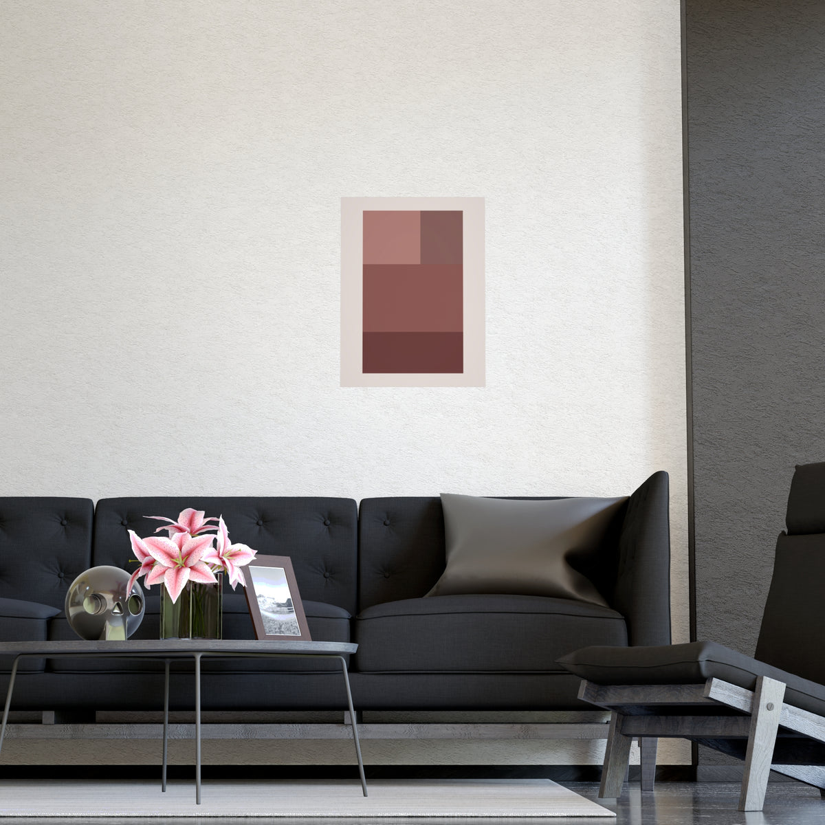 Dusty Rose Blocks Modern Wall Art — blocks in a dusty rose palette, shown framed on a wall