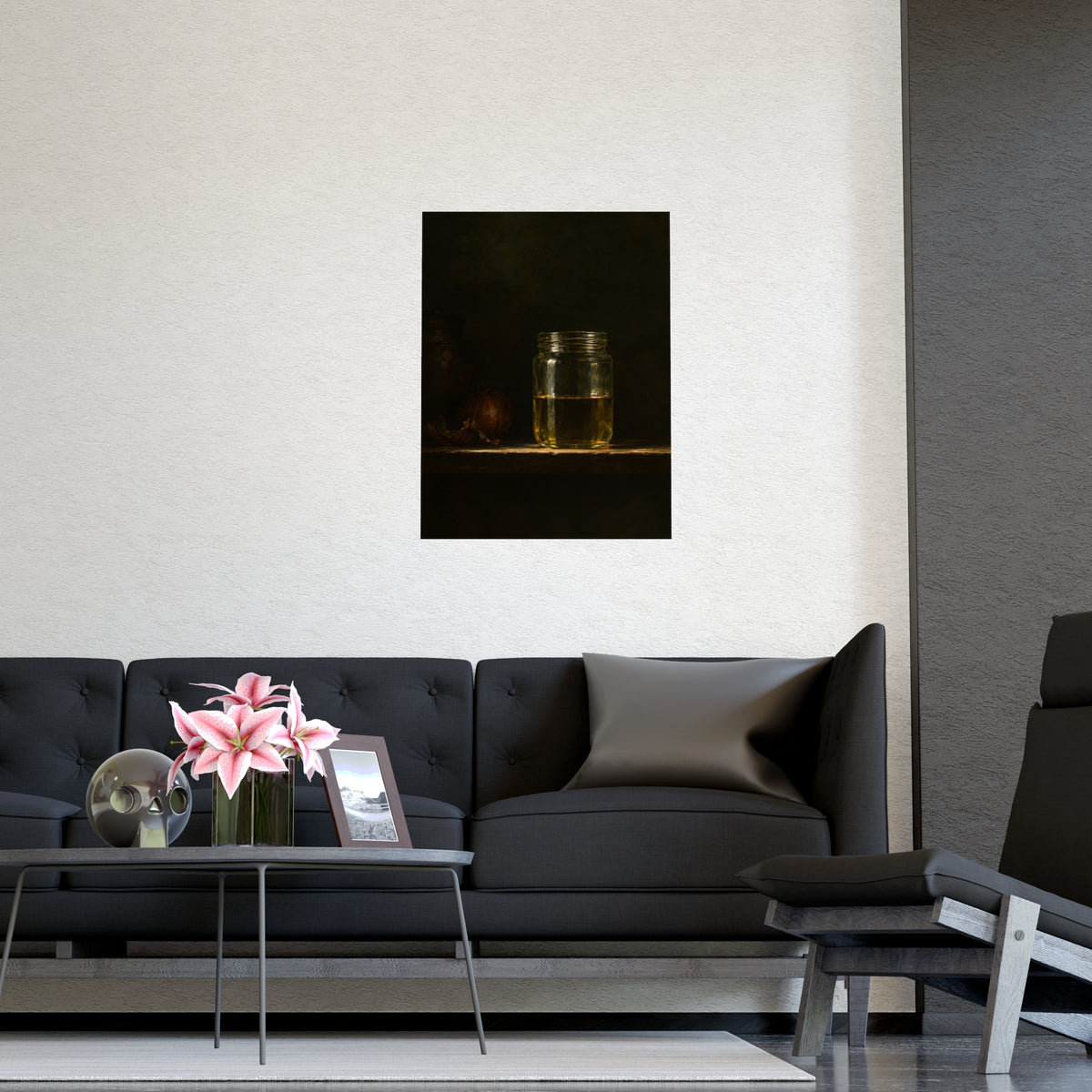 Half Full — half full, shown framed on a wall