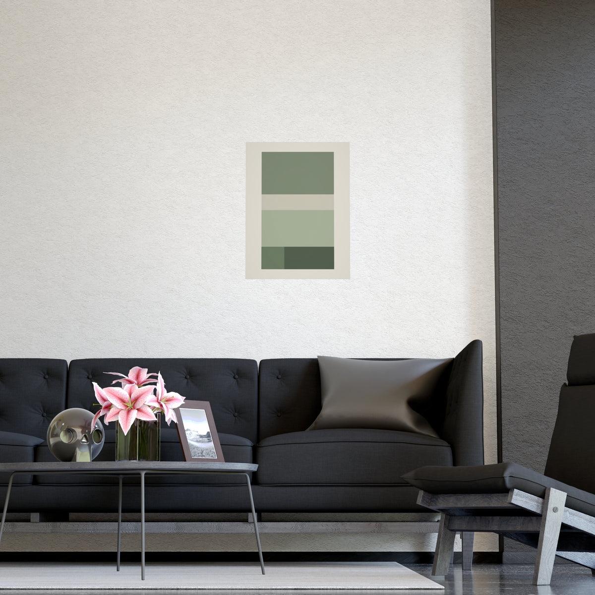 Sage Neutral Blocks Boho Wall Art — blocks in a sage neutral palette, shown framed on a wall