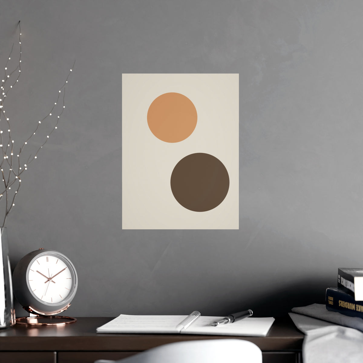 Warm Earth Circles Boho Wall Art — circles in a warm earth palette, shown framed on a wall