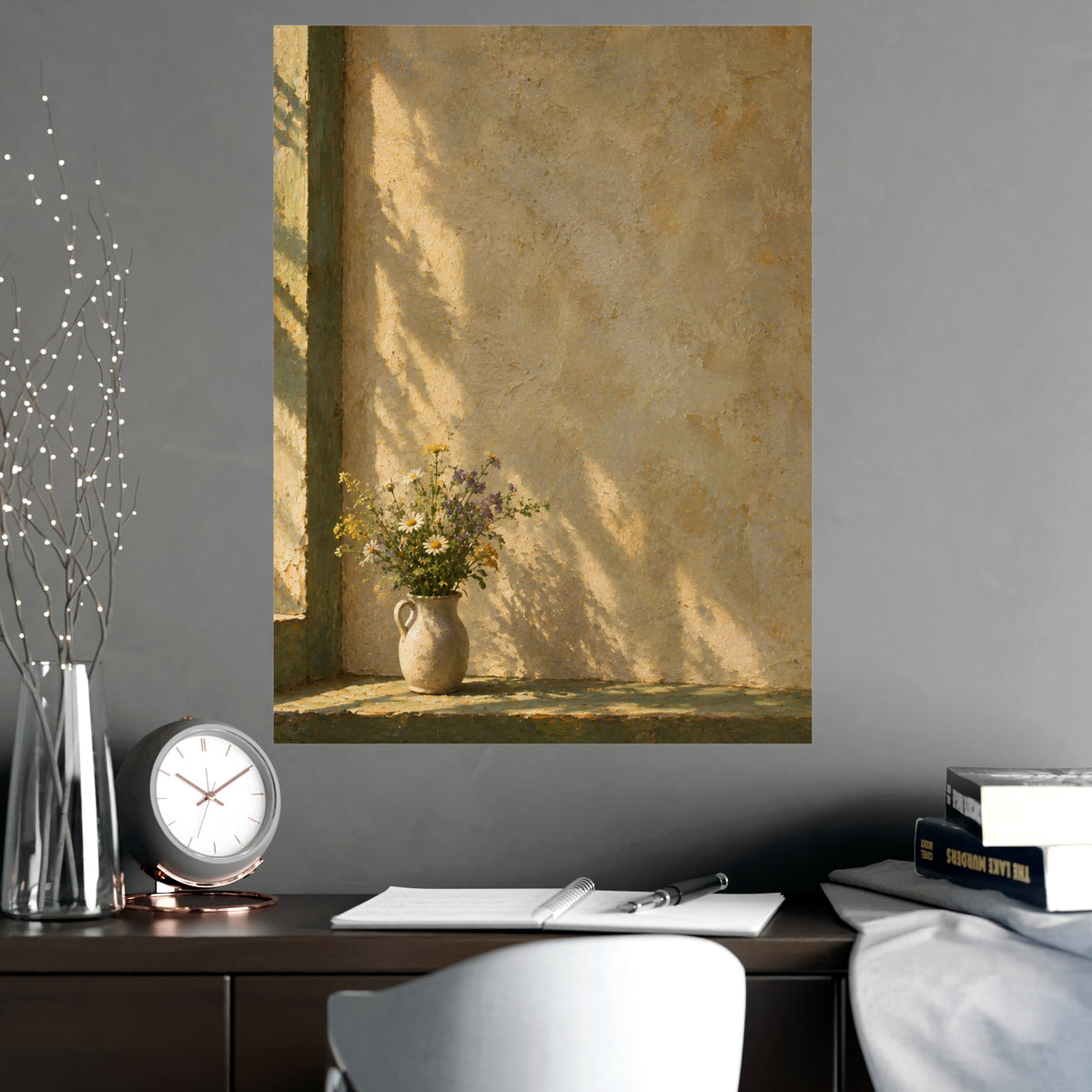 Wildflowers in a Milk Jug — wildflowers in a milk jug, shown framed on a wall