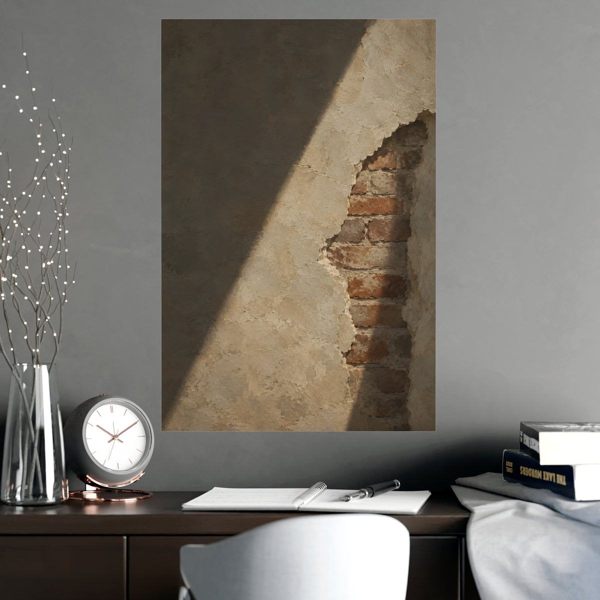 Where the Plaster Fell — where the plaster fell, shown framed on a wall