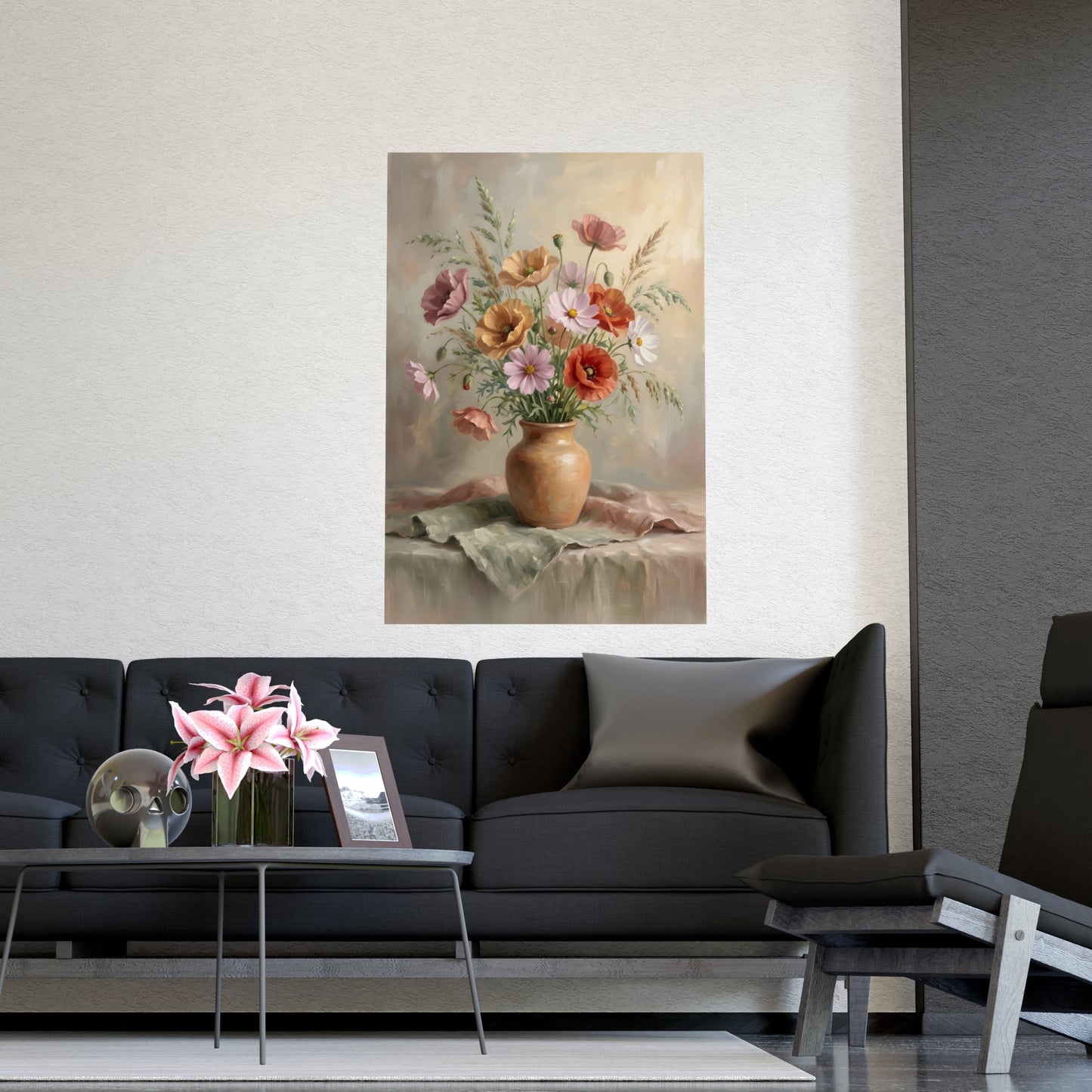 Bouquet de coquelicots et cosmos | Affiche Murale Romantique | Peinture
