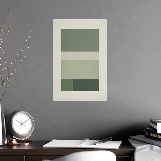 Sage Neutral Blocks Boho Wall Art framed on a cream wall in a living room, 12x18 in print