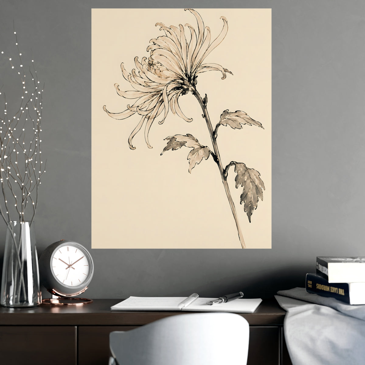 Chrysanthemum — chrysanthemum, shown framed on a wall