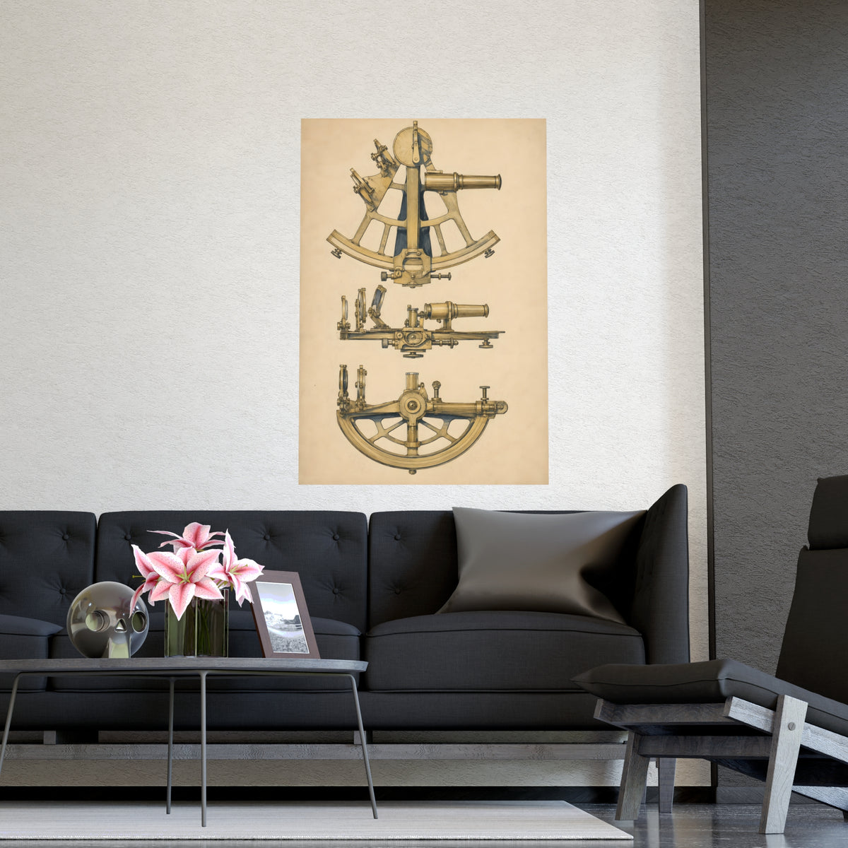 Sextant — sextant, shown framed on a wall