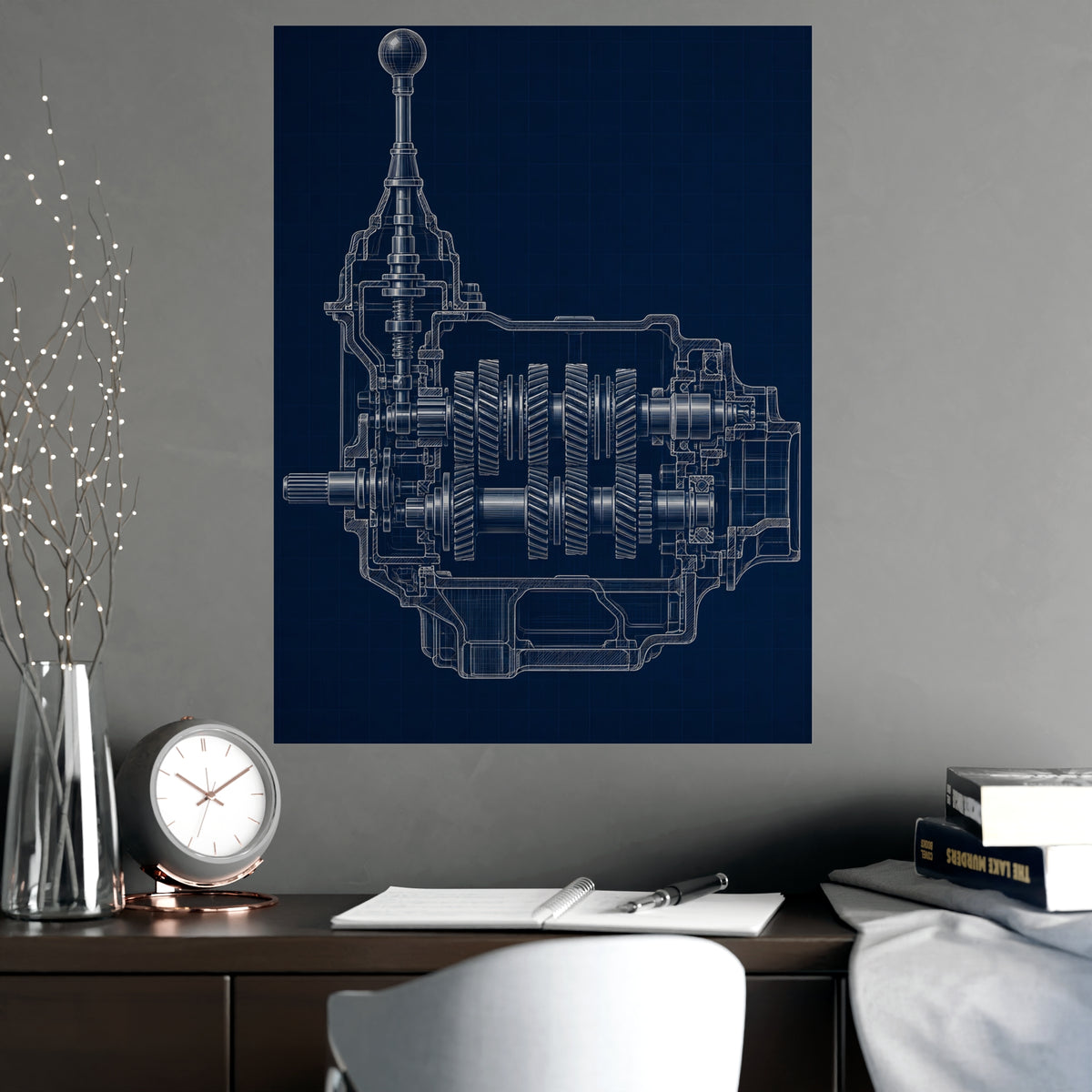 Gearbox, in Cutaway — gearbox, in cutaway, shown framed on a wall