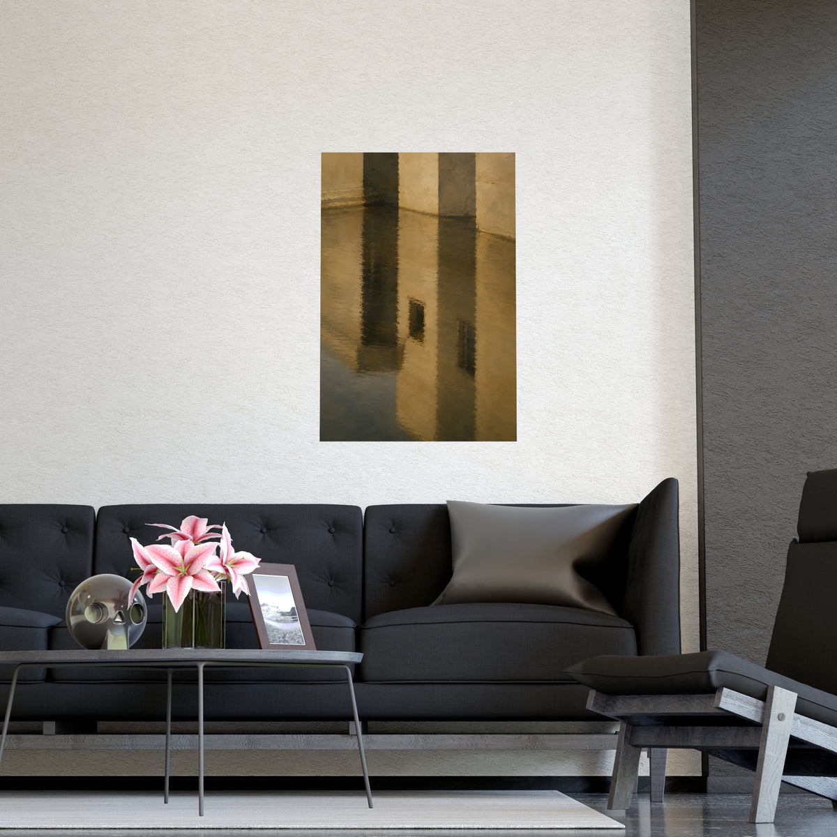 Facade, Reflected — facade, reflected, shown framed on a wall