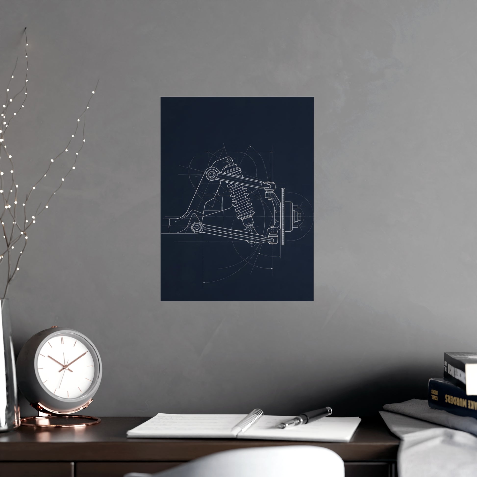 Double Wishbone on a living room wall beside a tall vase, 12x18 in print