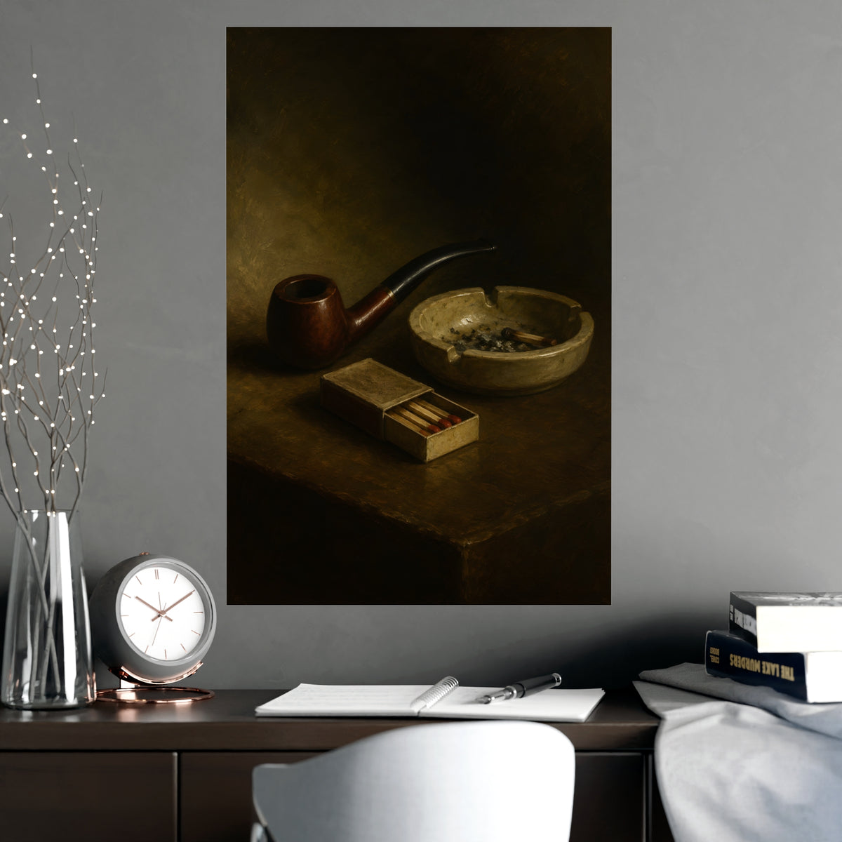 Pipe and Matches — pipe and matches, shown framed on a wall