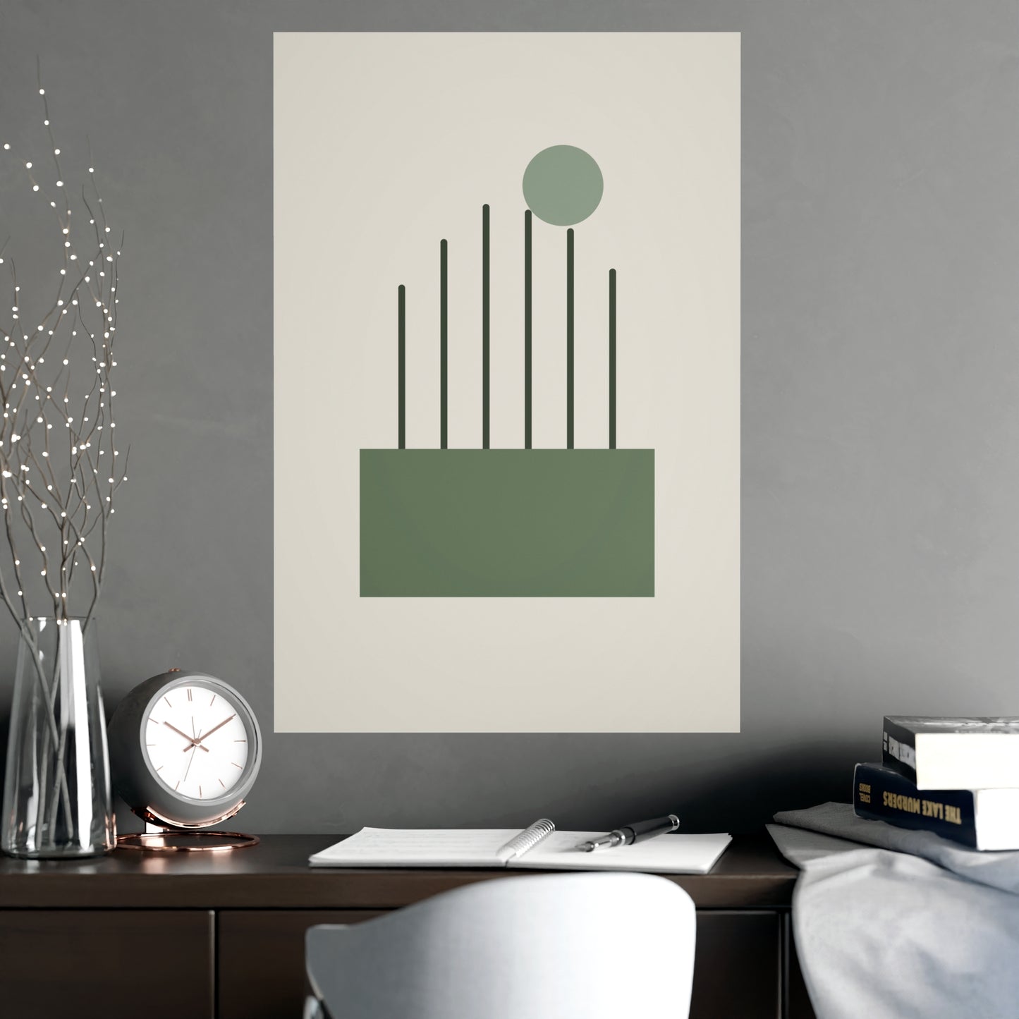 Sage Neutral Lines Boho Wall Art | Living Room Print