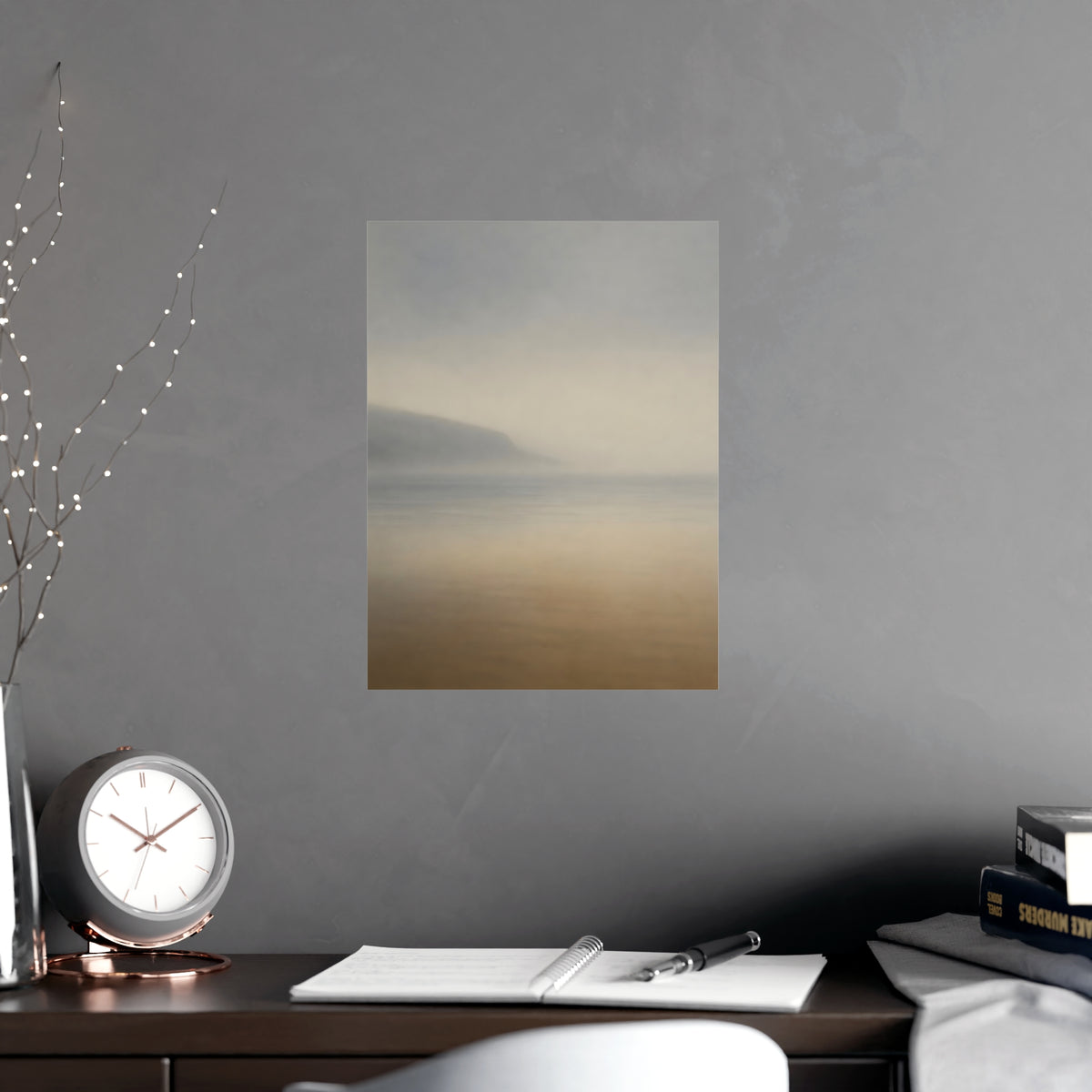 Headland in Mist — headland in mist, shown framed on a wall