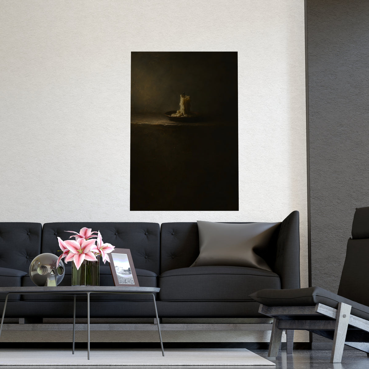 One Candle, Burnt Down — one candle, burnt down, shown framed on a wall