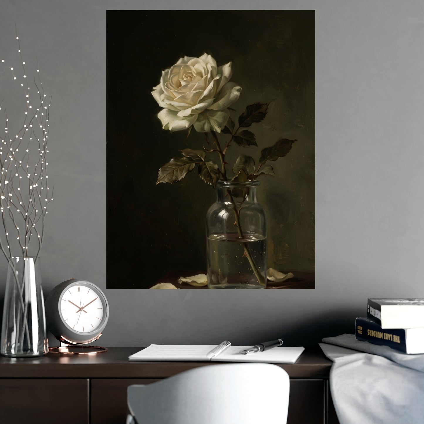 White Rose, Falling | Dark Still Life Print | Wall Art