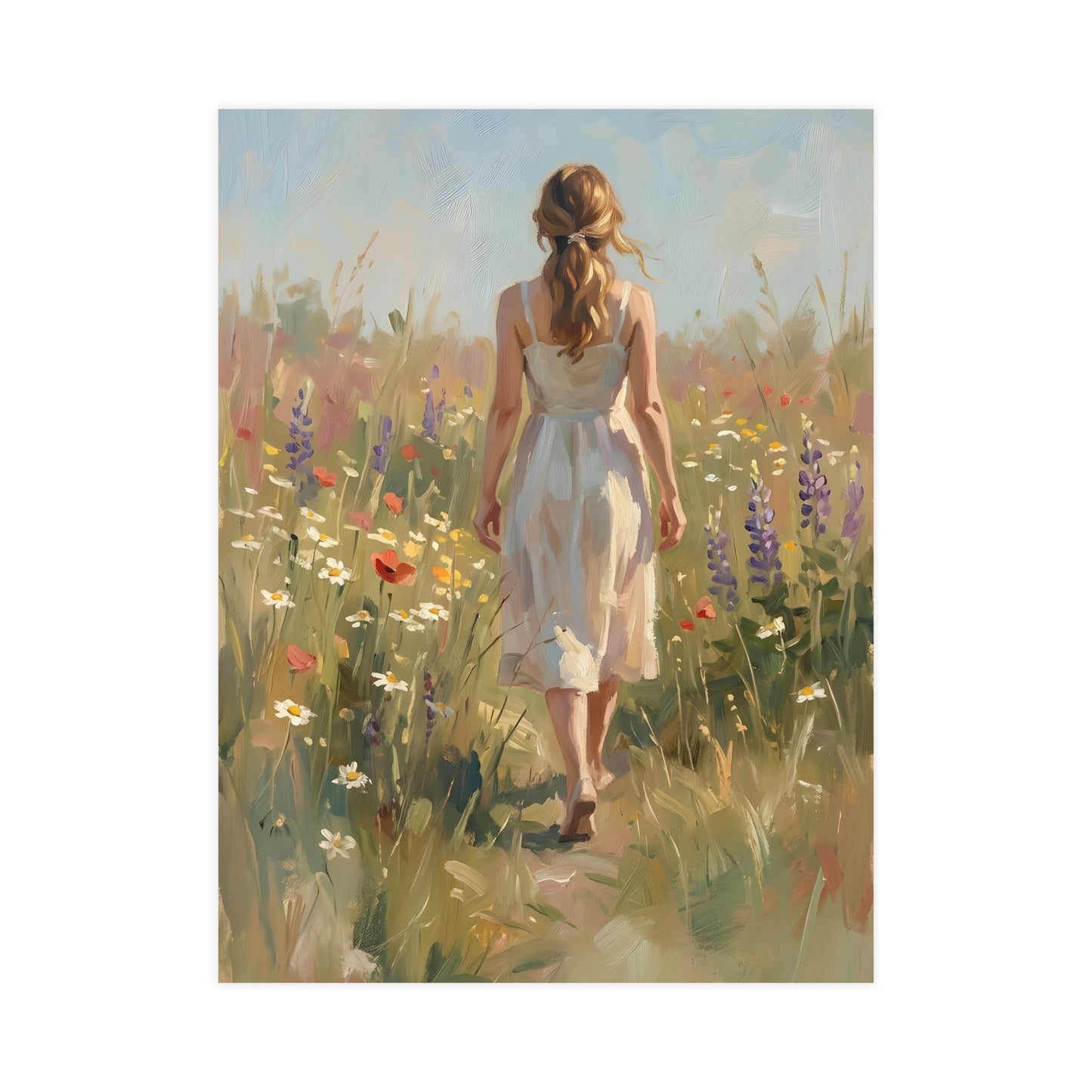 Spaziergang durch die Blumenwiese | Romantisches Wandbild | Kunstdruck