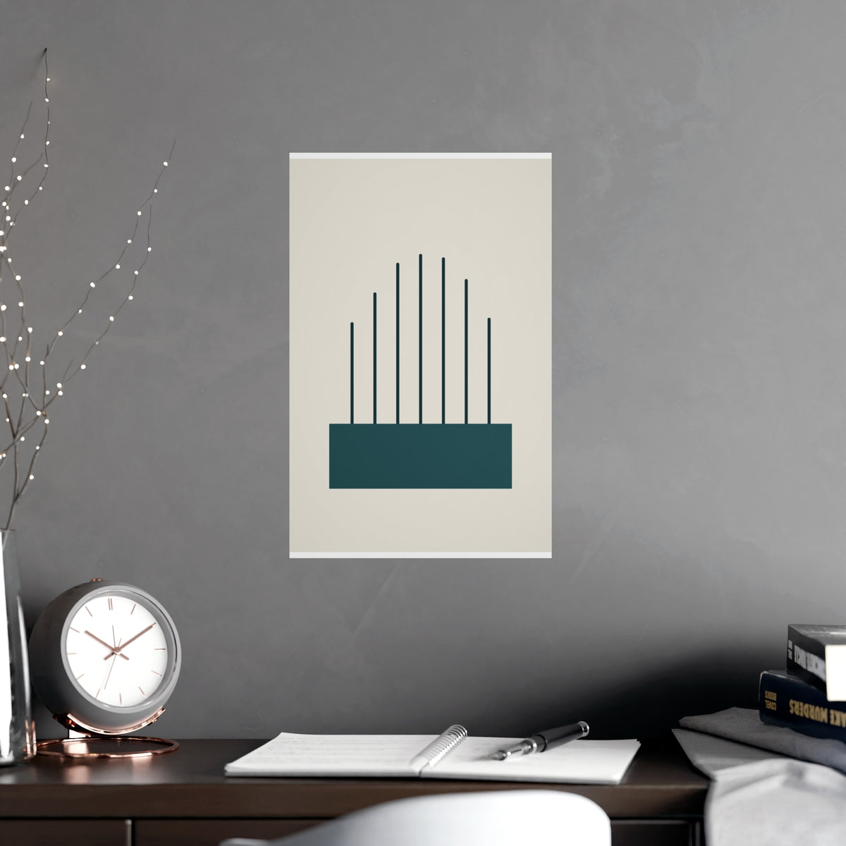 Deep Teal Lines Wall Art — lines in a deep teal palette, shown framed on a wall