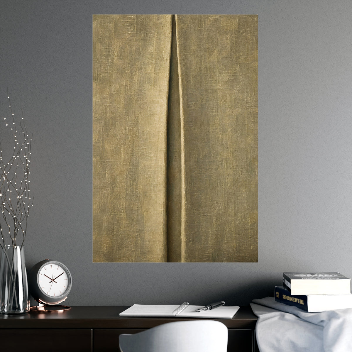 One Pleat — one pleat, shown framed on a wall