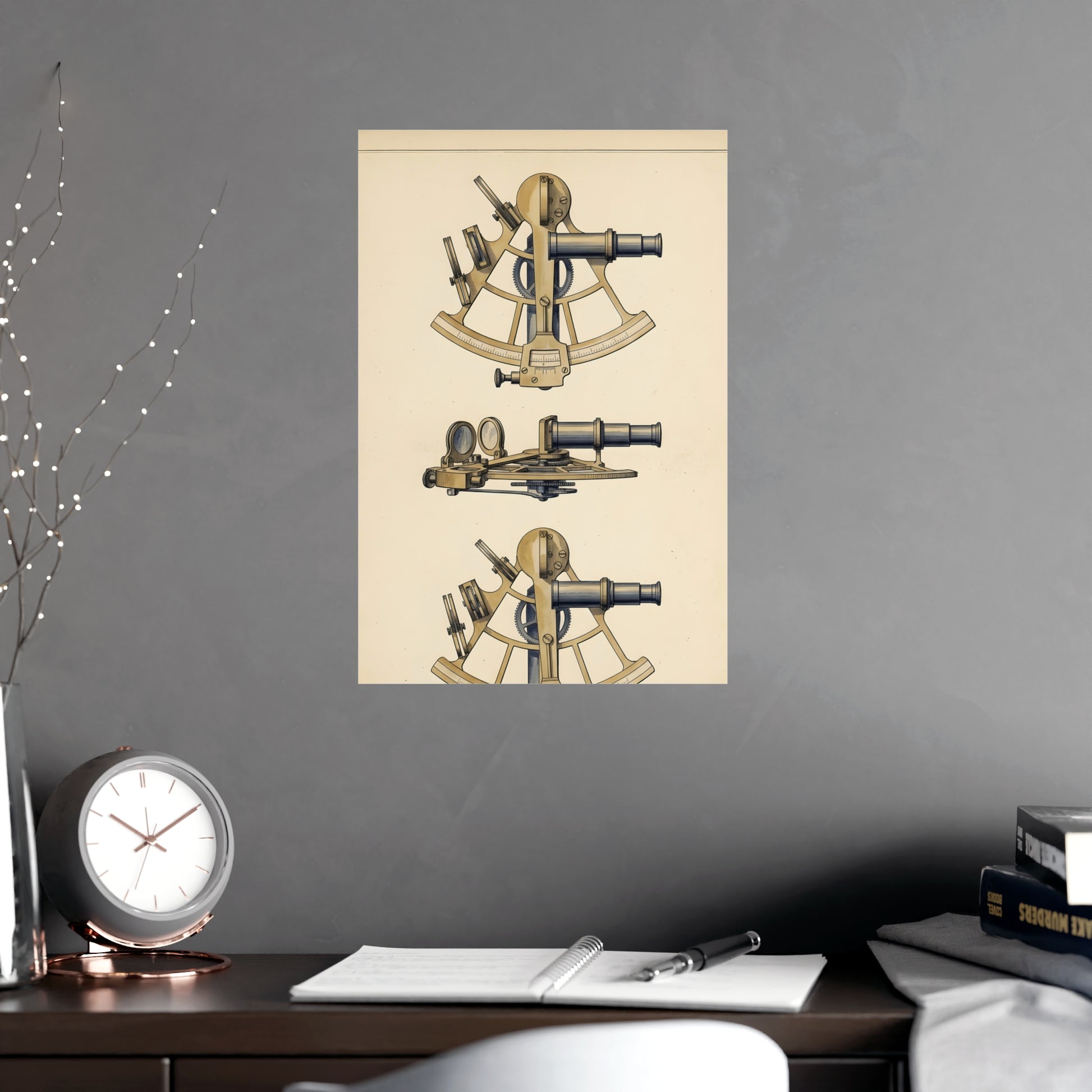 Sextant on a living room wall beside a tall vase, 12x18 in print