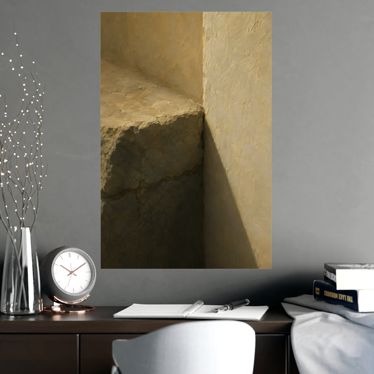 Stone into Plaster — stone into plaster, shown framed on a wall