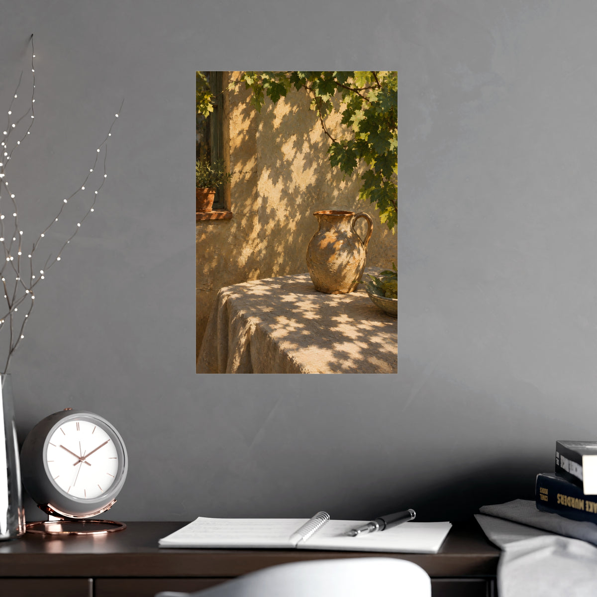 Leaf Shadow on Linen — leaf shadow on linen, shown framed on a wall